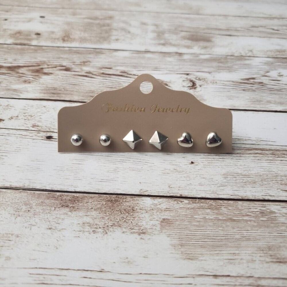 Set of 3 Pairs of Stud Earrings Silver Tone Stud Earrings - Brand New